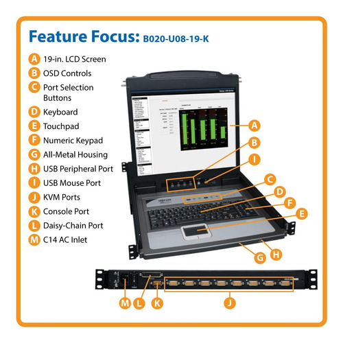 Switch Kvm Tripp-lite Netdirector 8 Puertos Lcd 19 Rack (Usado)