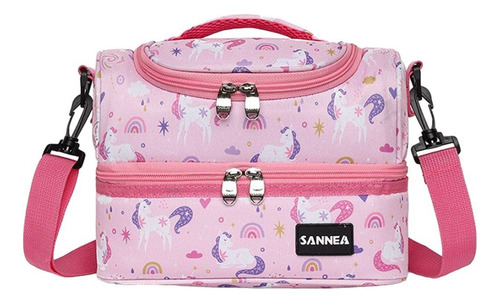 Lunchera Escolar Termica Rosa Infantil Sannea 2 Pisos 6,5 L