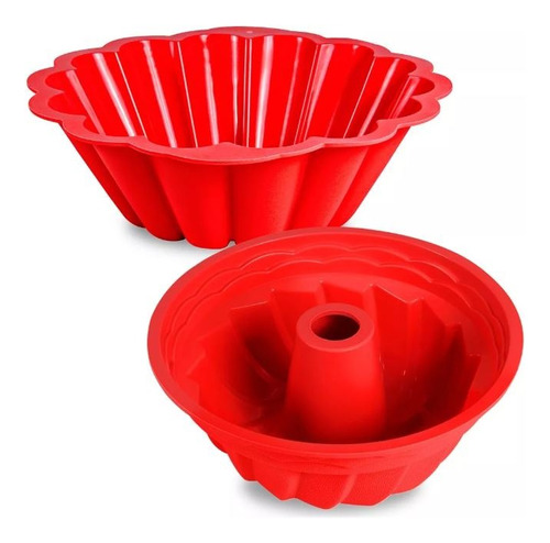 Forma Bolo Silicone Redonda Furo Pudim Torta Assadeira