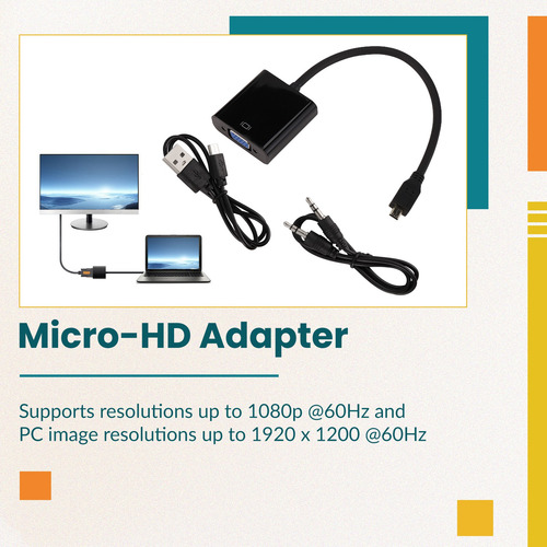 Cable Adaptador Micro A Vga, Convertidor De Vídeo De 1080p C