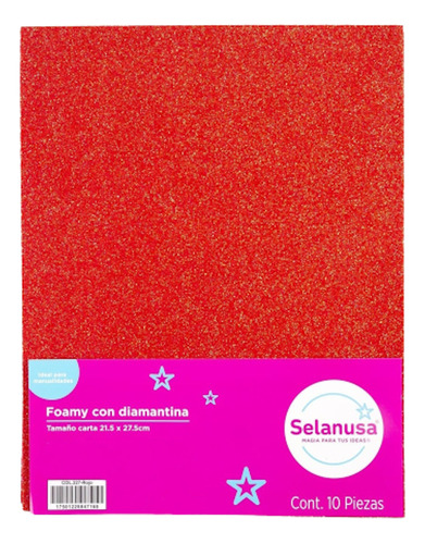 Foamy Tamaño Carta C/diamantina Nacarada Selanusa Color Rojo