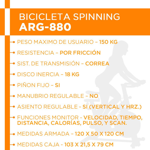Bicicleta Spinning Indoor 880 Monitor Disco 18kg Hasta 150kg