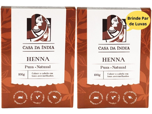 2 Cx Henna Indiana 100% Natural Pura + Luvas Melhor Preço