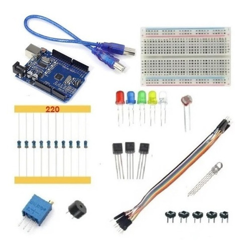 Kit Basico Uno Compatible Para Arduino Proto Cables Led Ymas
