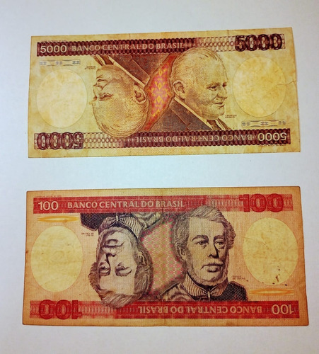 2 Billetes De Brasil 100 Y 5000 Cruzeiros Vf