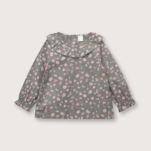 Blusa De Niña Cuello Payaso Full Print Gris (06m A 4a)