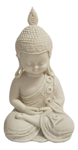 Estátua Baby Buda Pó De Mármore Branca Mudra Meditação 26cm