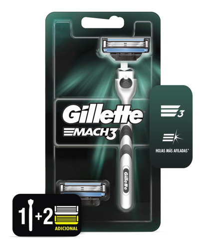 Máquina Afeitadora Gillette Mach3 1 Recargable + 2 Cartuchos