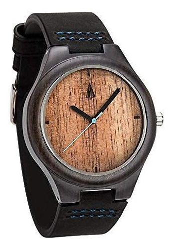 Treehut Mens Ebony Hawaii Koa Reloj De Madera Con Correa De