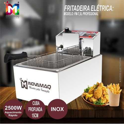Imagem 4 de 9 de Fritadeira Elétrica Profissional - Fm-7,5l - 127v - Inovamaq