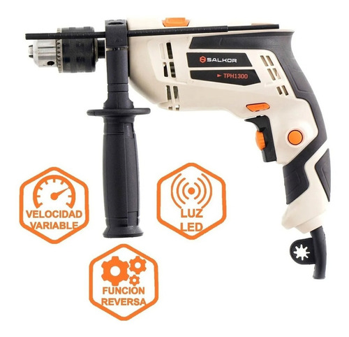 Taladro Atornillador Percutor 600 Watts 13mm Tph1300 Salkor Color Blanco Frecuencia 50 Hz