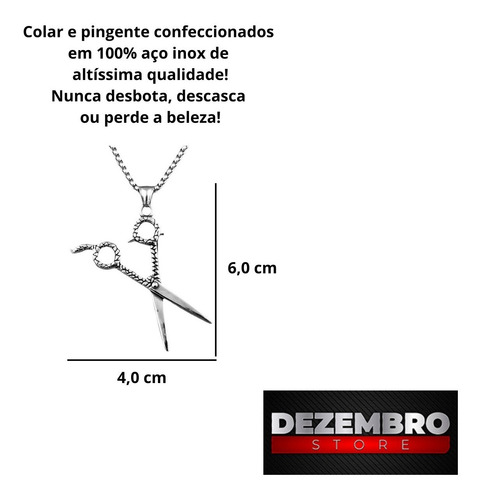 Imagem 5 de 5 de Colar Masculino Com Pingente Tesoura