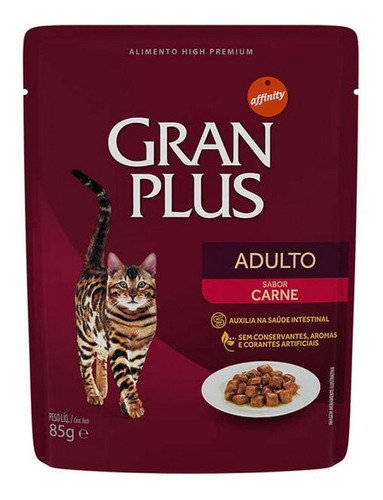 Sachê Gato Adulto Carne 85g Gran Plus Kit 15 Unid.