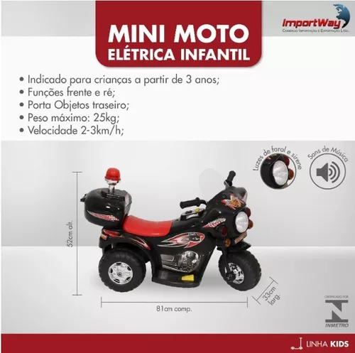 Moto a bateria para crianças Importway BW002 cor preto 100V/240V