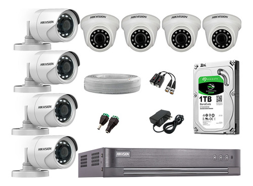 Kit 8 Camaras De Seguridad Hikvision Hd 720p 1tb Cable P2p