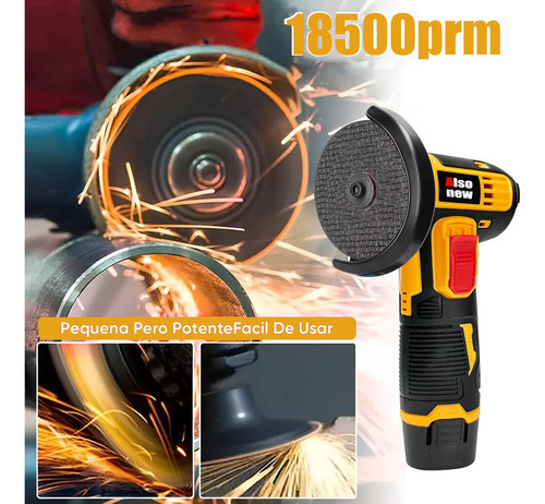 Mini Esmeriladora ALSONEW Angular Recargable Inalámbrica 12V Color Amarillo