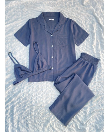 Conjunto De Pijama De Tres Piezas Tipo Cárdigan De Manga Cor