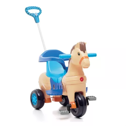 Triciclo Motoca Infantil Azul Bebê Menino Póto Som Cavalinho