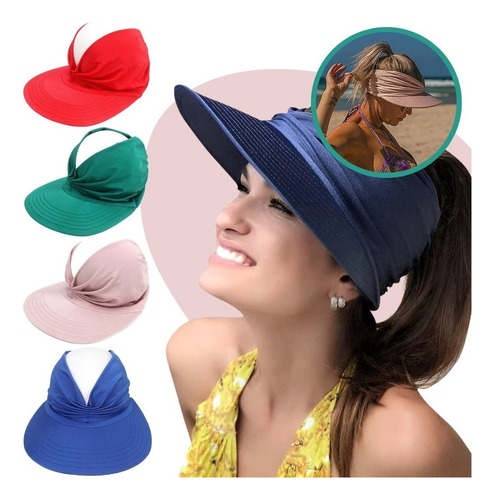 Visera Turbante Mujer Sombrero Playa Gorro Protección Uv Color Rojo