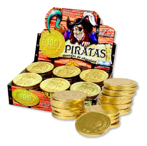 Imagen 1 de 3 de Monedas De Chocolate Piratas Felfort - Caja X 60u - Lollipop