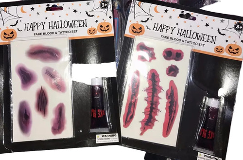 Kit De Maquillaje Tatuaje Y Sangre Falsa Para Halloween 10pz