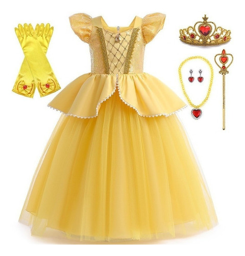 Vestido De Princesa Bella Disfraz Beauty Y Beast Para Niños