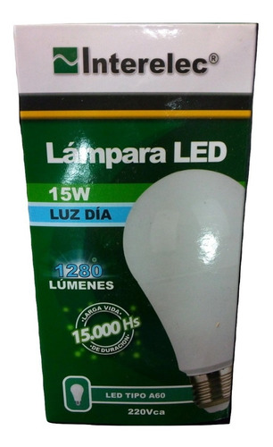 Lampara Led E27 15w 220v Fria 15.000hs 1280lm Interelec