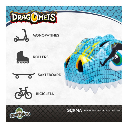 Imagen 7 de 10 de Casco Bicicleta Para Niños Infantil Dragón Bici Patín Skate