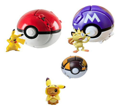 Set 3 Pcs Pokemon Blast Pokeball: Pikachu, Meowth, Eevee