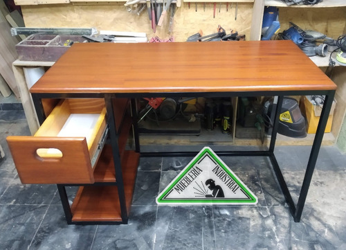 Escritorio Hierro Y Madera Cajón /estantes Estilo Industrial