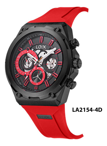 Reloj Hombre Loix® La2154-4 Rojo Con Negro, Negro Y Oro Rosa