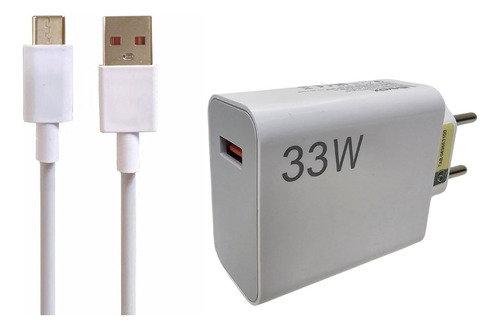 Carregador Para Xiaomi 33w Redmi Note 8 9 10 11 Poco M3 X3 Cor Branco