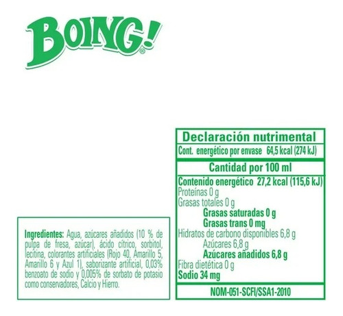 20 Pzas Bebida Boing Con 10% De Pulpa De Fresa 237 Ml
