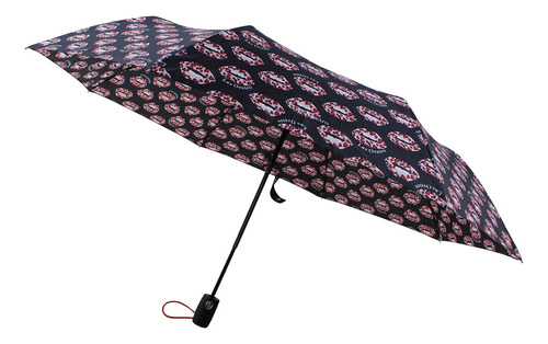 Paraguas Reforzado Antivientos Corto Las Oreiro Automático Color Negro Diseño De La Tela Besos