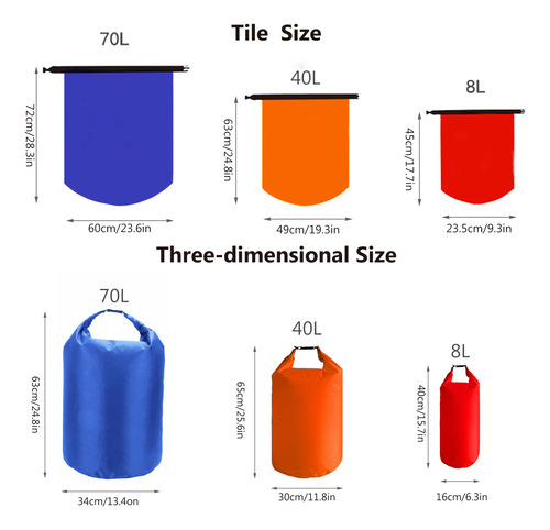 Set De 3 Bolsas Impermeables Con Tapa Enrollable Para Kayak