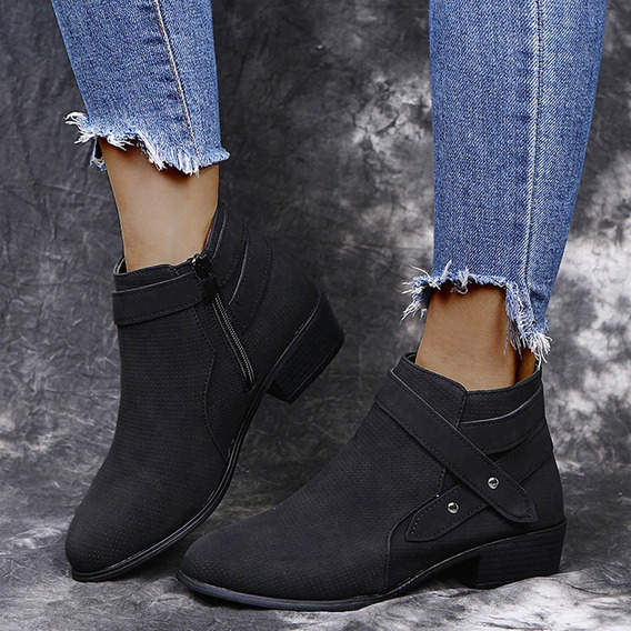 Botines Cortos Cuadrados De Cuero Retro Mujer Zapatos De Pun Botines Cortos Cuadrados De Cuero Retro Mujer Zapatos De Pun