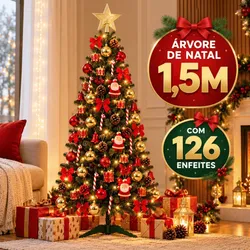Árvore de Natal Completa com 126 Enfeites e Pisca-Pisca – 150 cm