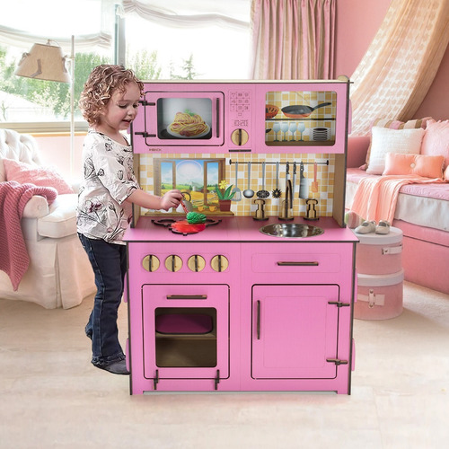 Cocina De Madera Para Chicos Cocinita De Juguete Infantil Color Rosa