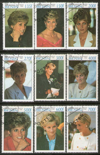 Benin 9 Sellos Usados En Memoria De Lady Diana Spencer 1998