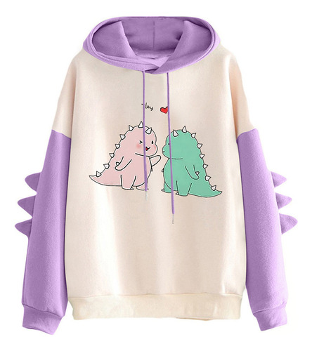 Sudadera Con Estampado De Dinosaurios Empalmes De Manga Larg