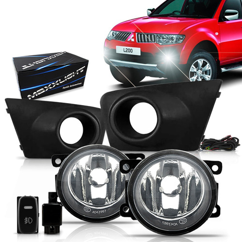 Kit Farol Auxiliar L200 Triton 2011 2012 Com Moldura Preta.