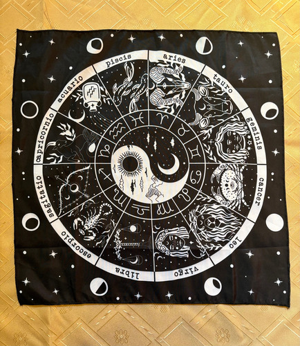 Paño Tarot Yin Yang Zodíaco Con Bolsa Para Cartas
