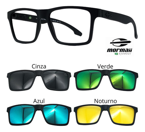 Armação Oculos Mormaii Swap Ng 6098 Preto Com 4 Clipons Cavn