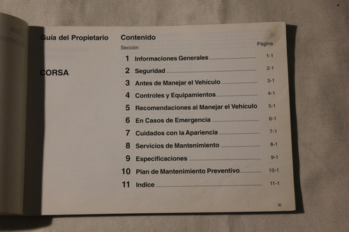 Chevrolet Corsa 1997 Manual Guia Del Propietario (Usado)