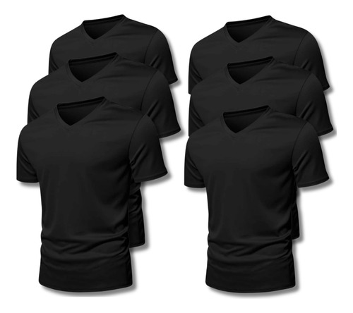 Kit 06 Camisetas Masculina Camisa Slim Fit Lisa Basic Basica