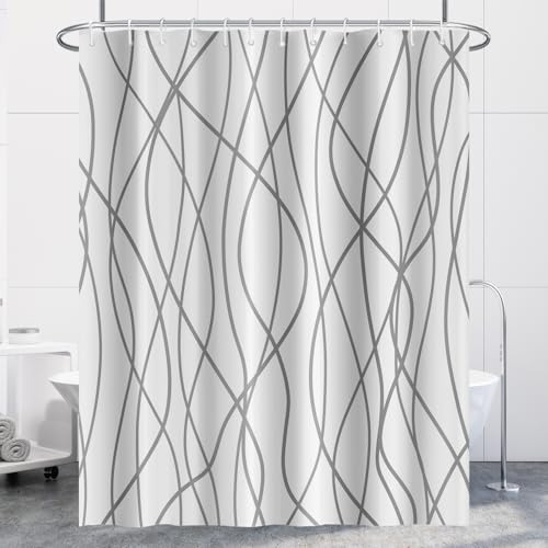 Cortina De Ducha A Rayas Gris Y Blanco Para Baño 72 X72 , Ju