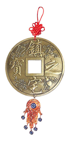 Colgante Amuleto Moneda China Jumbo & Mano Fatima & Ojo Tur