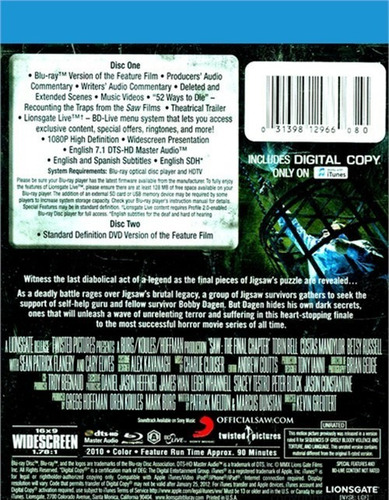 Blu-ray + Dvd Saw 7 Final Chapter / El Juego Del Miedo 7