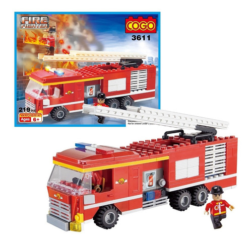 Bomberos Con Camion Cogo Fire Fighter 219 Bloques