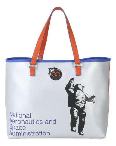 Bolsa Tote Nasa Para Mujer Monedero Desprendible Color Plateado